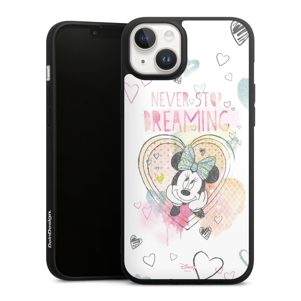 iPhone 14 Handy Premium Silikon Hülle Handyhülle schwarz Case Disney Official Licensed Product Minnie Mouse Silikon Premium Case