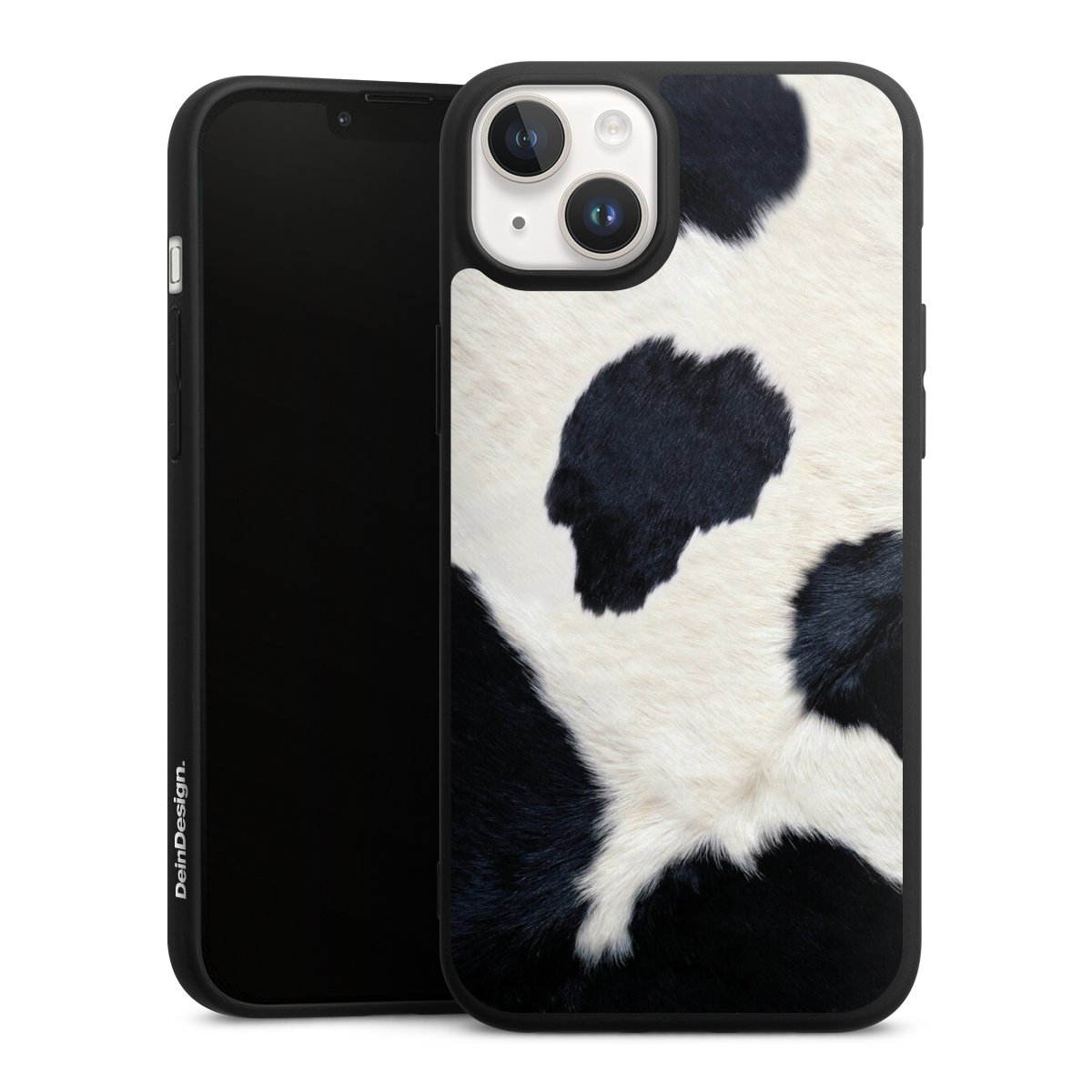 iPhone 14 Handy Premium Silikon Hülle Handyhülle schwarz Case Animal Look Animal Print Cow Skin Silikon Premium Case