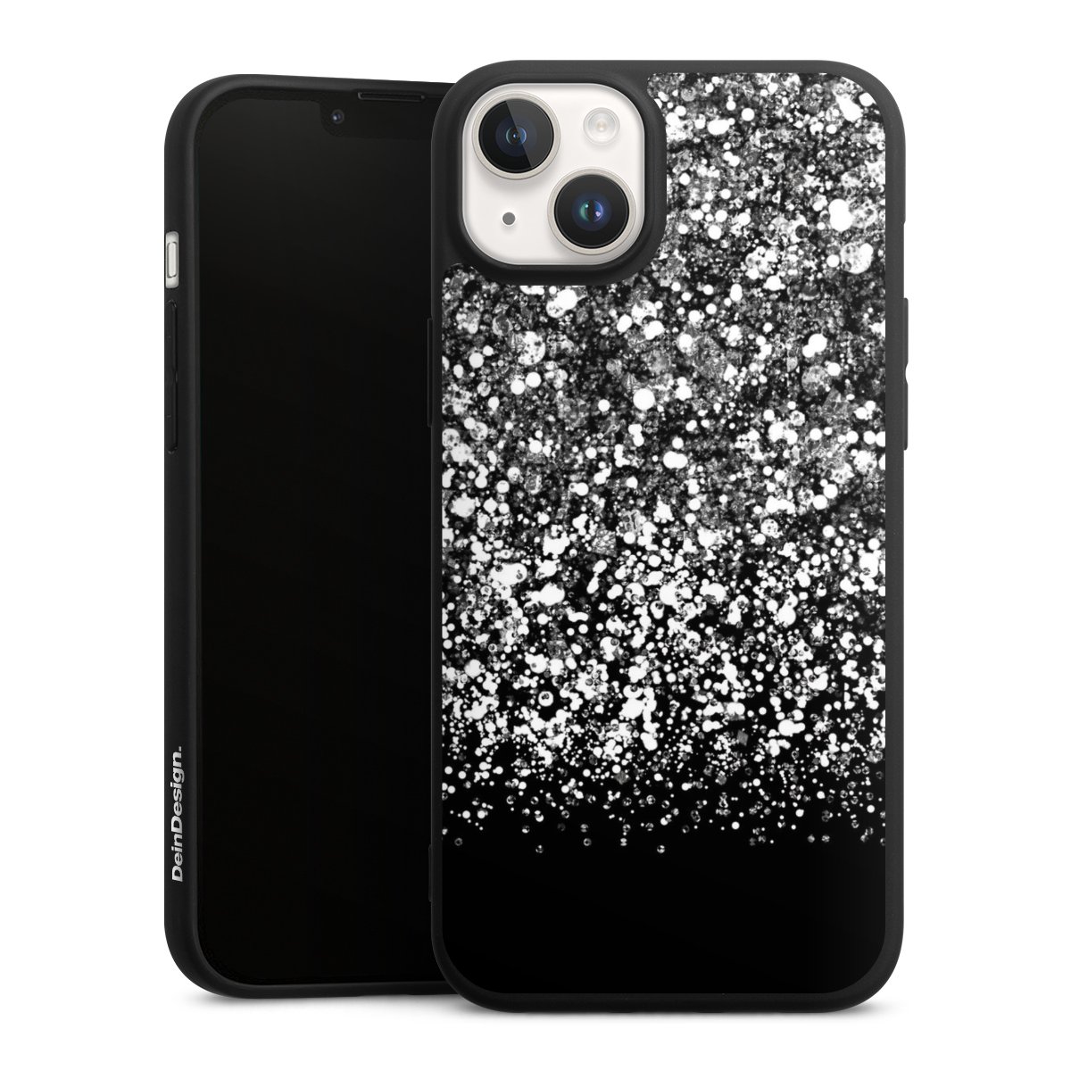 iPhone 14 Handy Premium Silikon Hülle Handyhülle schwarz Case Glitzer Snowflake Muster Silikon Premium Case