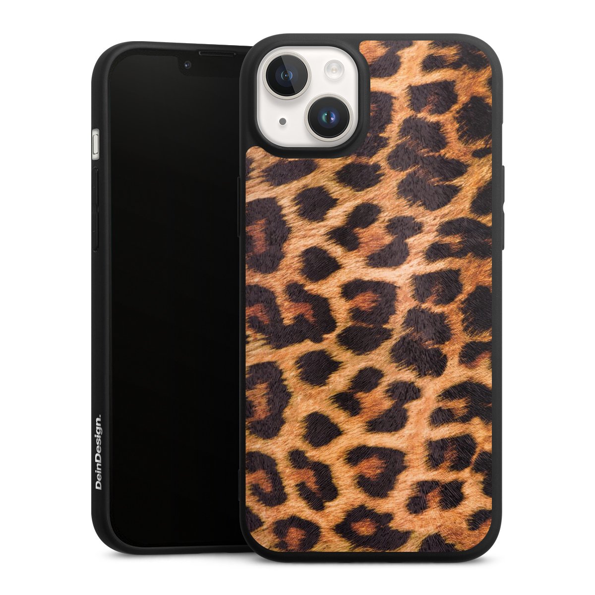 iPhone 14 Handy Premium Silikon Hülle Handyhülle schwarz Case Animal Print Leopard Fur Silikon Premium Case