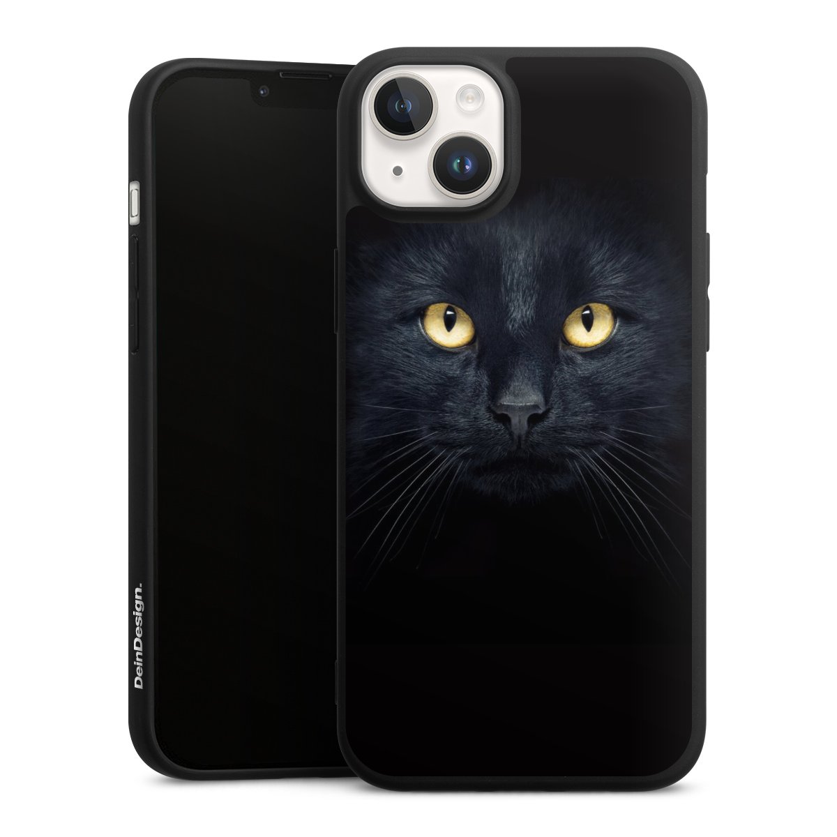 iPhone 14 Handy Premium Silikon Hülle Handyhülle schwarz Case Eye Cat Black Silikon Premium Case