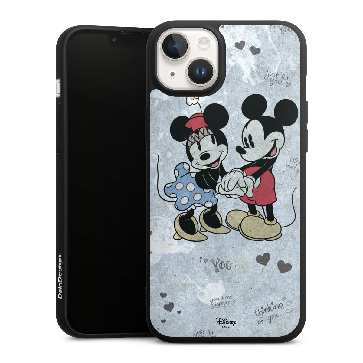 iPhone 14 Handy Premium Silikon Hülle Handyhülle schwarz Case Mickey & Minnie Mouse Vintage Disney Silikon Premium Case