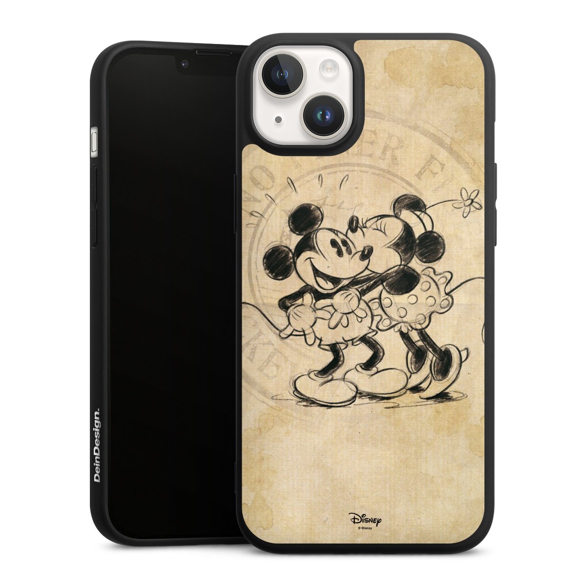 iPhone 14 Handy Premium Silikon Hülle Handyhülle schwarz Case Mickey Mouse Vintage Minnie Mouse Silikon Premium Case