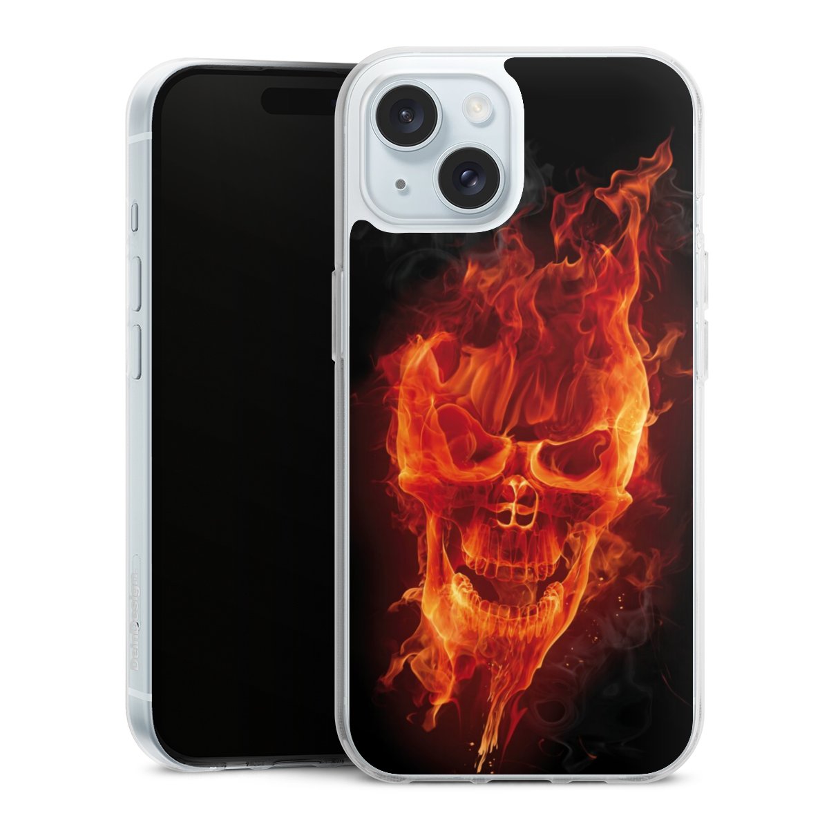 iPhone 15 Handy Silikon Hülle Case transparent Handyhülle Totenkopf Skull Fire Silikon Case