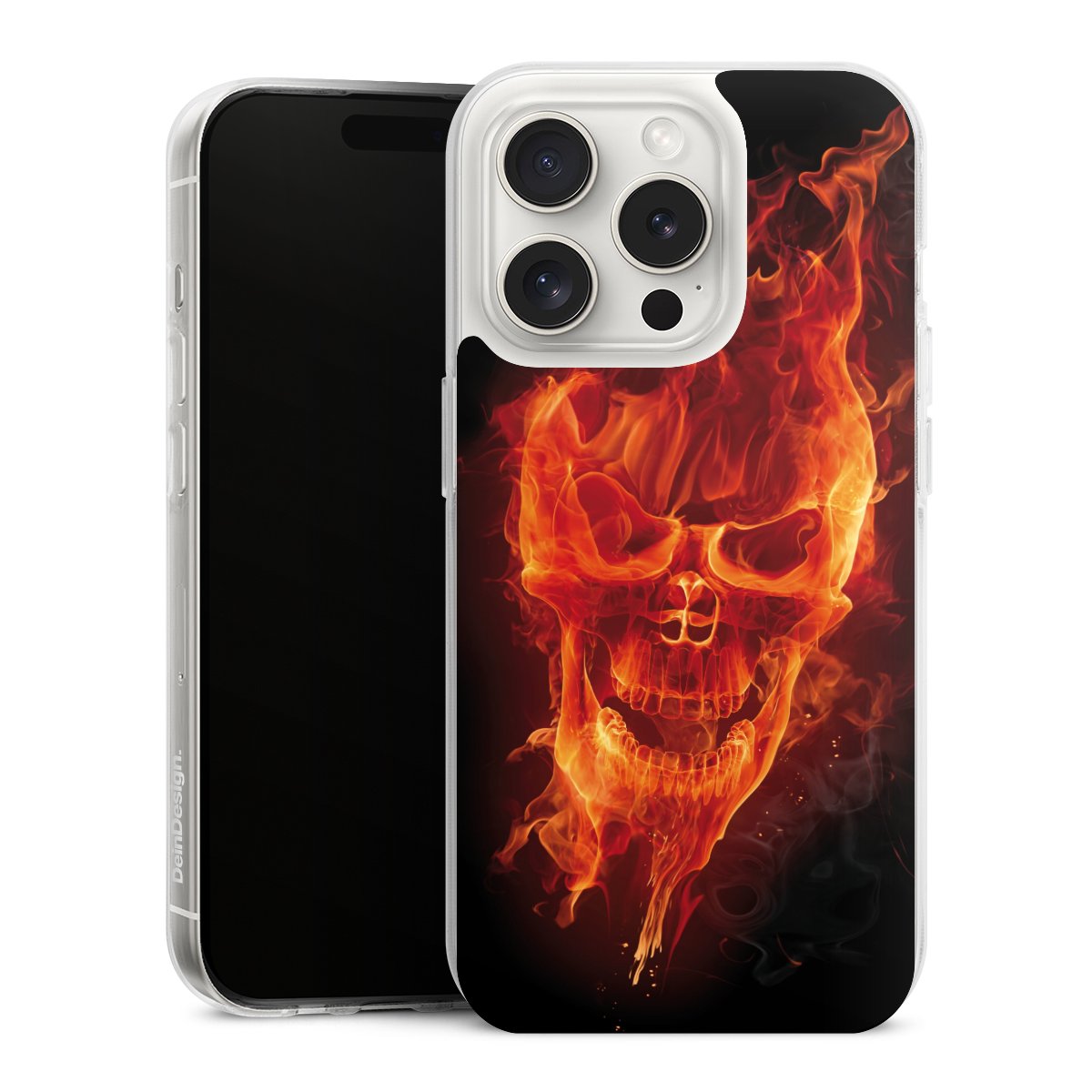 iPhone 15 Pro Handy Silikon Hülle Case transparent Handyhülle Totenkopf Skull Fire Silikon Case