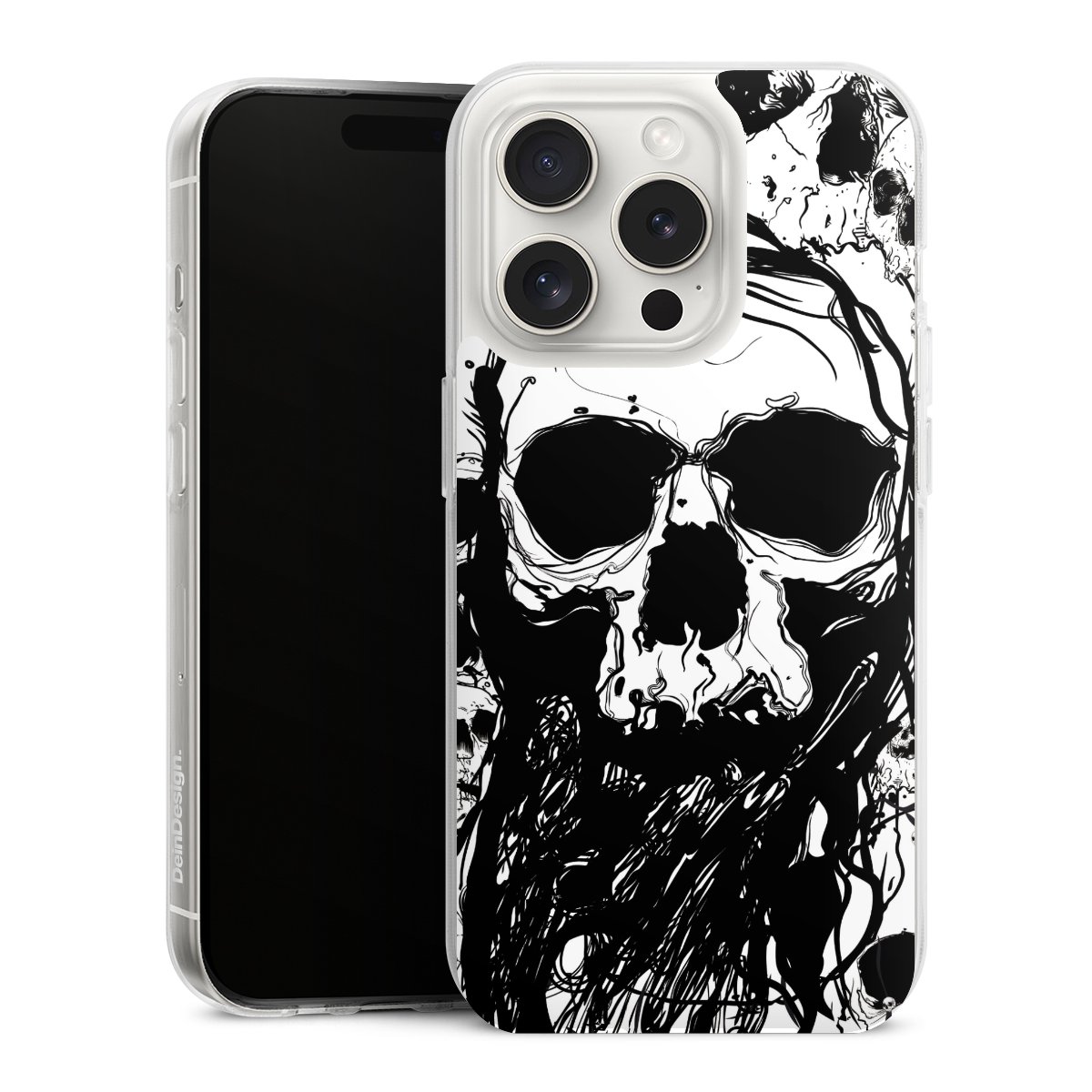 iPhone 15 Pro Handy Silikon Hülle Case transparent Handyhülle Totenkopf Halloween Silikon Case