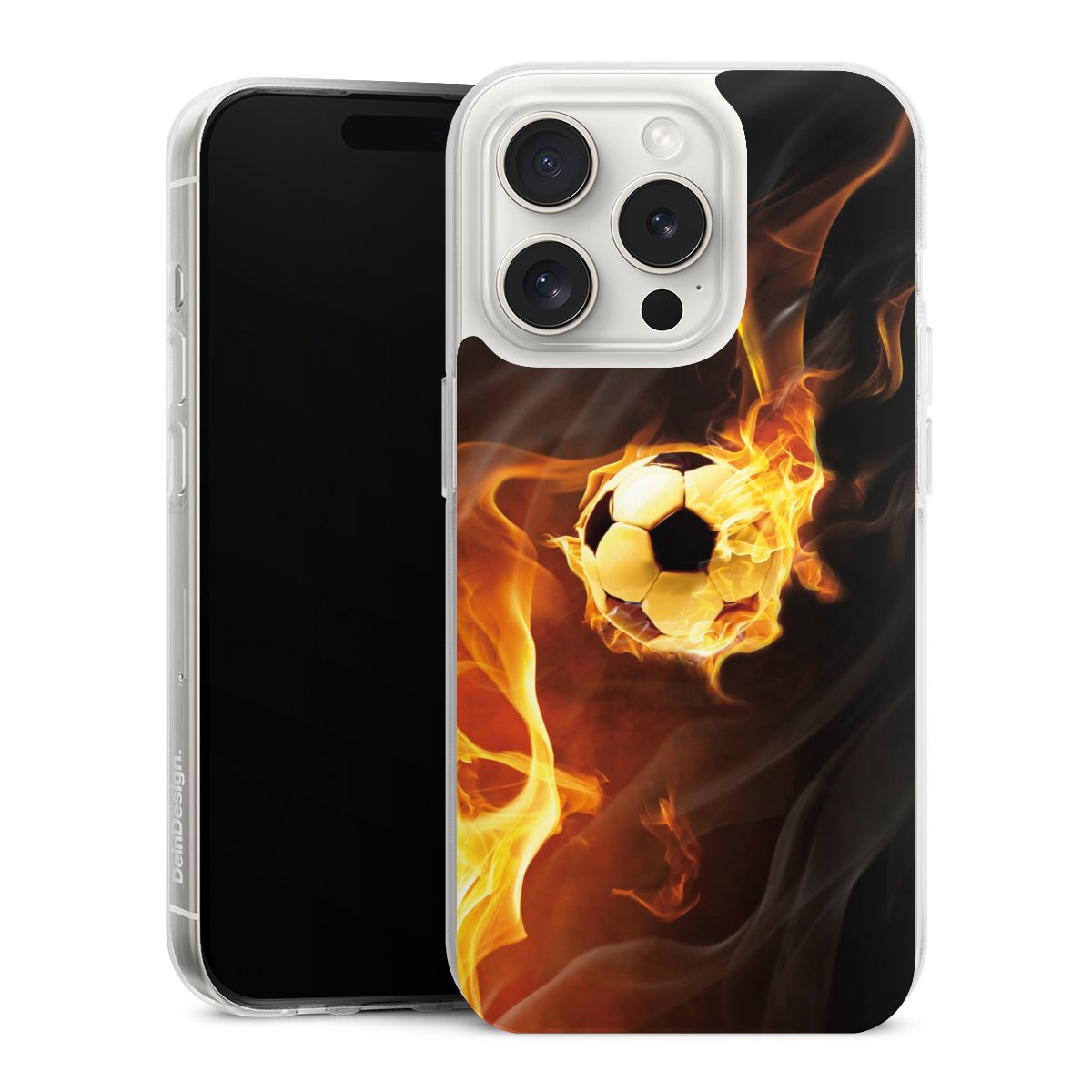 iPhone 15 Pro Handy Silikon Hülle Case transparent Handyhülle Ball Fire Soccer Silikon Case