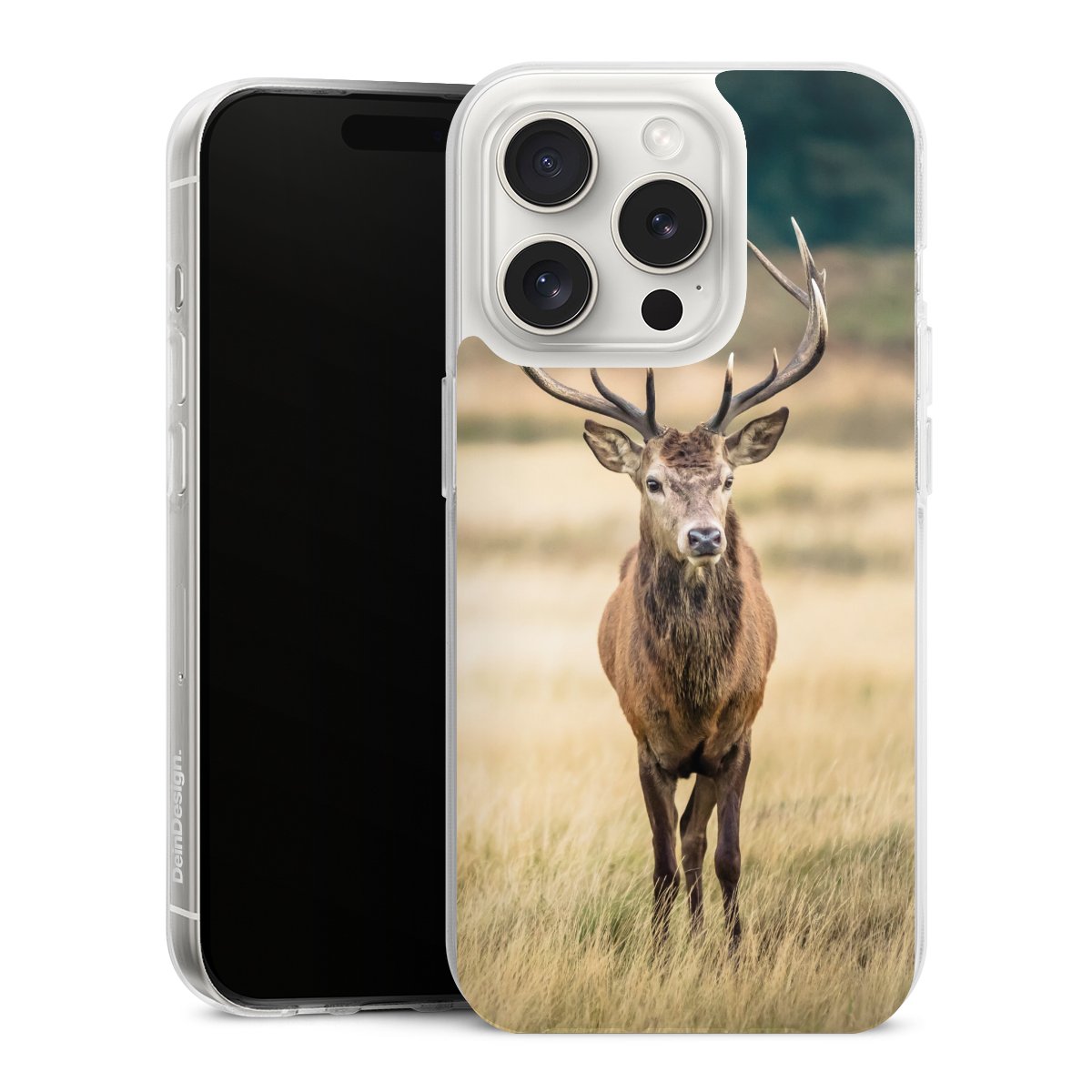 iPhone 15 Pro Handy Silikon Hülle Case transparent Handyhülle Deer Meadow Forrest Silikon Case