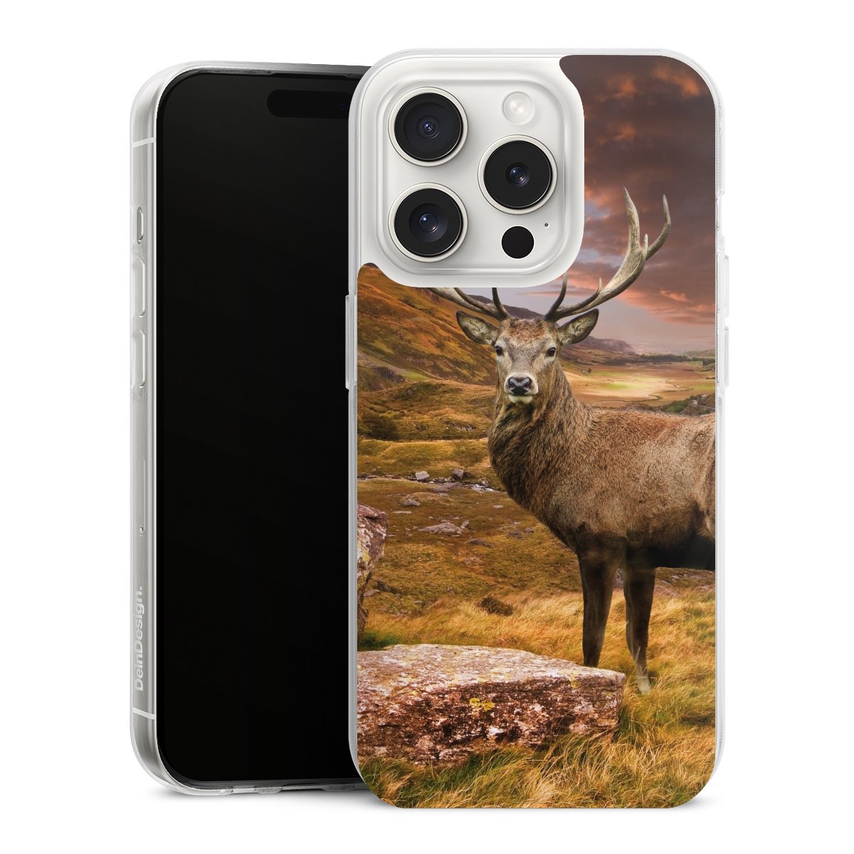 iPhone 15 Pro Handy Silikon Hülle Case transparent Handyhülle Meadow Mountain Deer Silikon Case