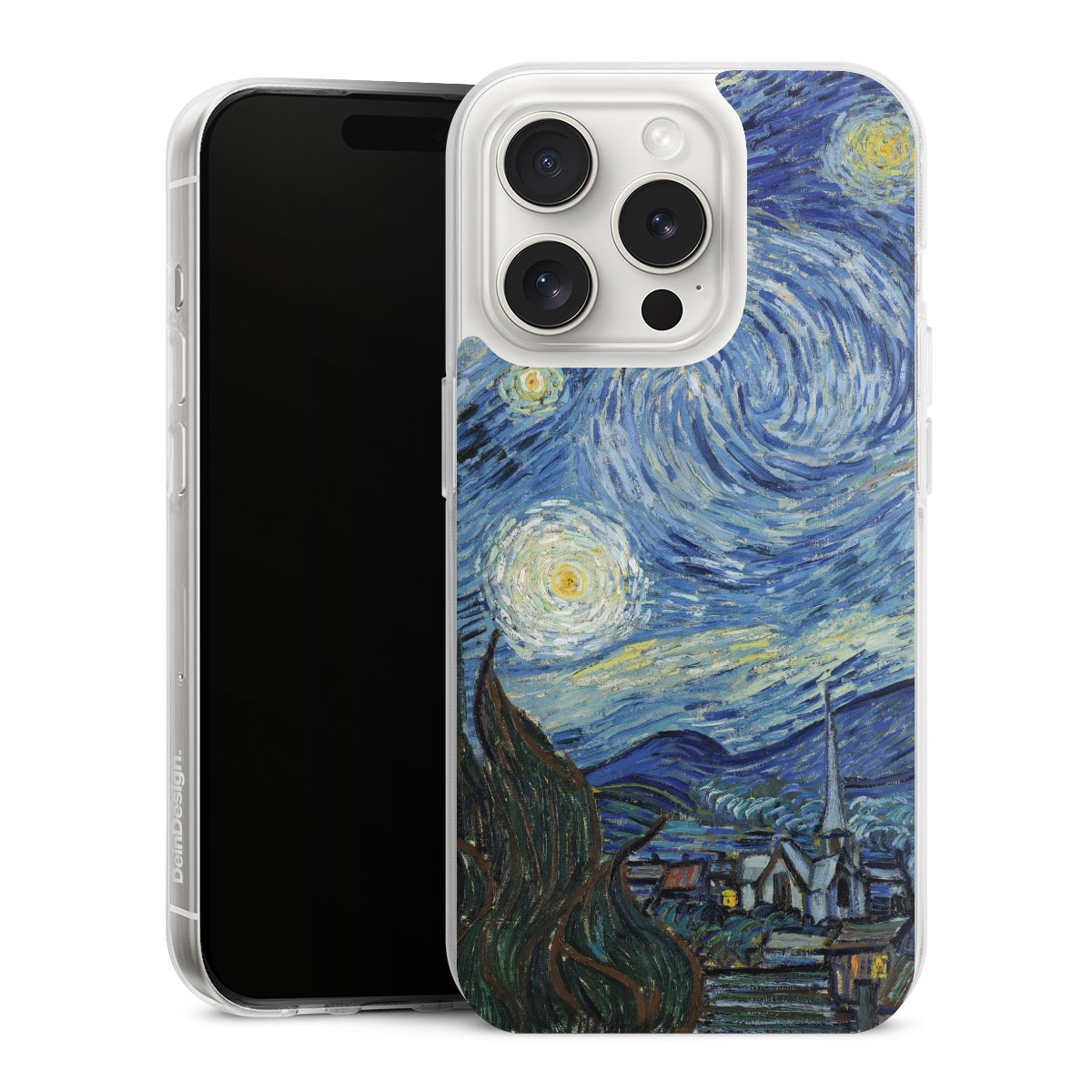 iPhone 15 Pro Handy Silikon Hülle Case transparent Handyhülle The Starry Night Kunst Vincent Van Gogh Silikon Case