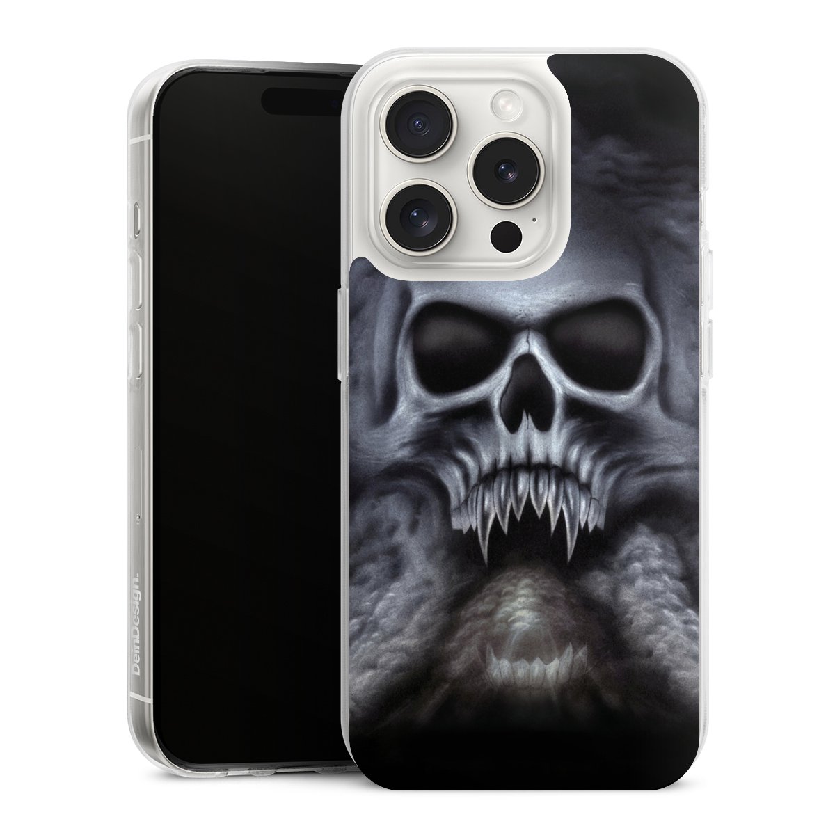 iPhone 15 Pro Handy Silikon Hülle Case transparent Handyhülle Totenkopf Skull Silikon Case