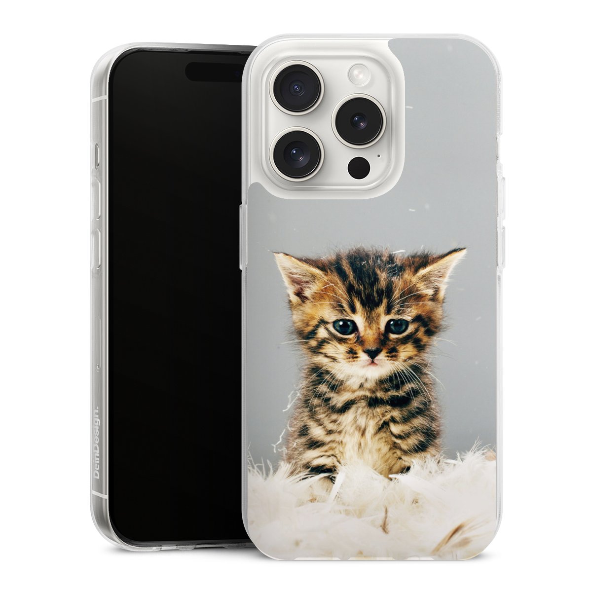 iPhone 15 Pro Handy Silikon Hülle Case transparent Handyhülle Cat Feather Pet Silikon Case