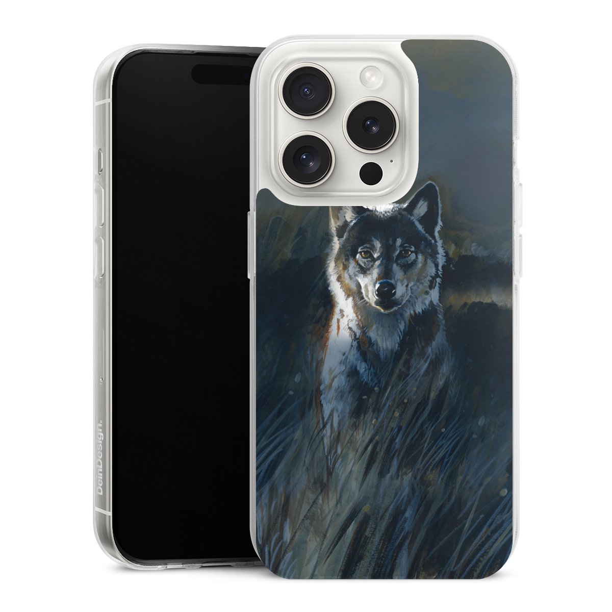 iPhone 15 Pro Handy Silikon Hülle Case transparent Handyhülle Nature Wolf Painting Silikon Case