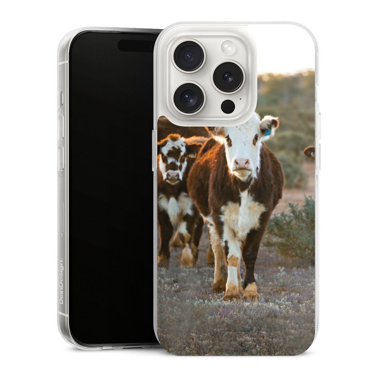 iPhone 15 Pro Handy Silikon Hülle Case transparent Handyhülle Cow Farmer Calf Silikon Case