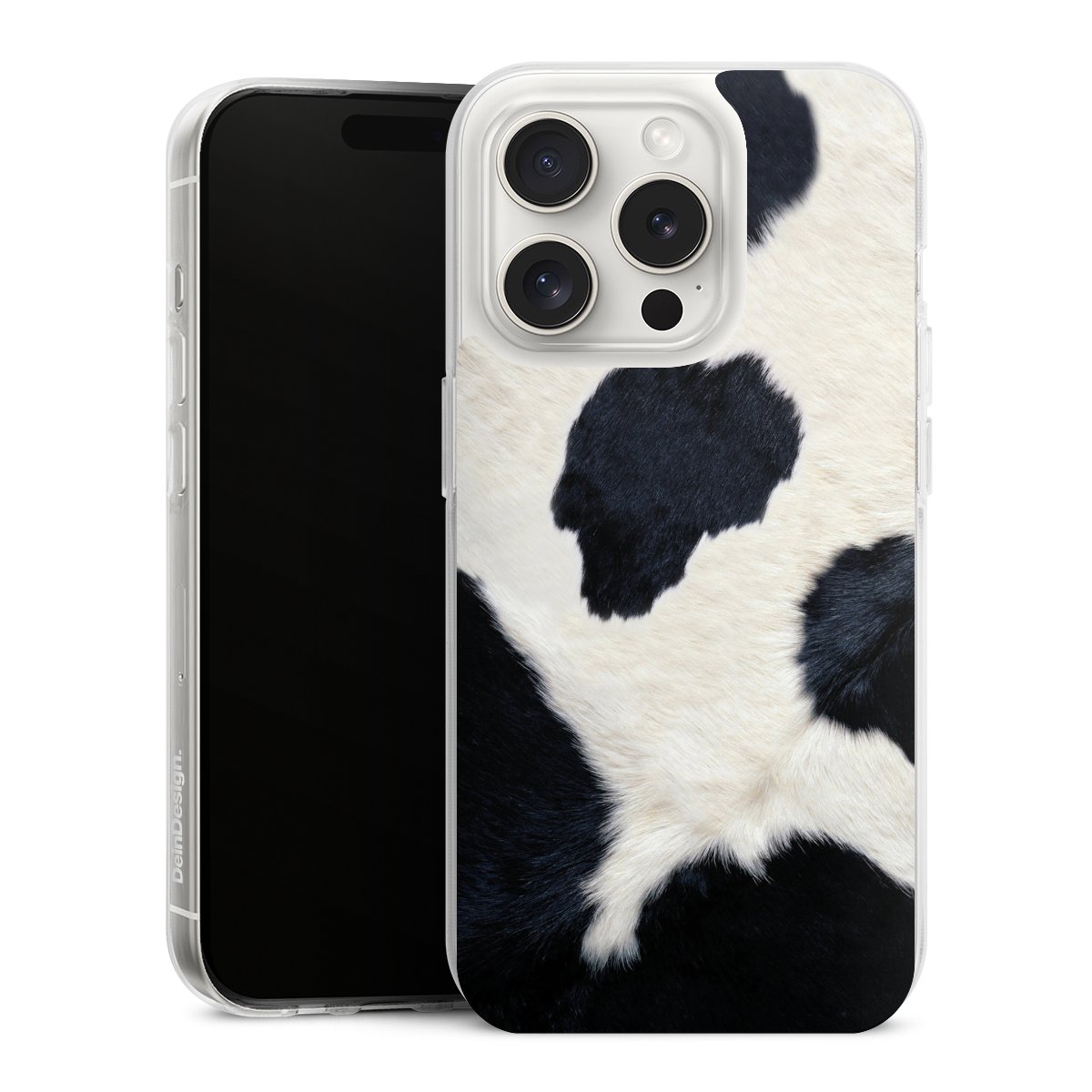 iPhone 15 Pro Handy Silikon Hülle Case transparent Handyhülle Animal Look Animal Print Cow Skin Silikon Case