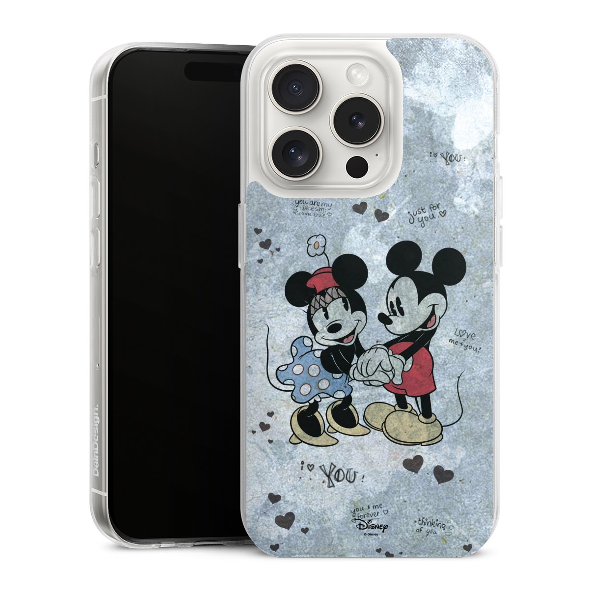 iPhone 15 Pro Handy Silikon Hülle Case transparent Handyhülle Mickey & Minnie Mouse Vintage Disney Silikon Case