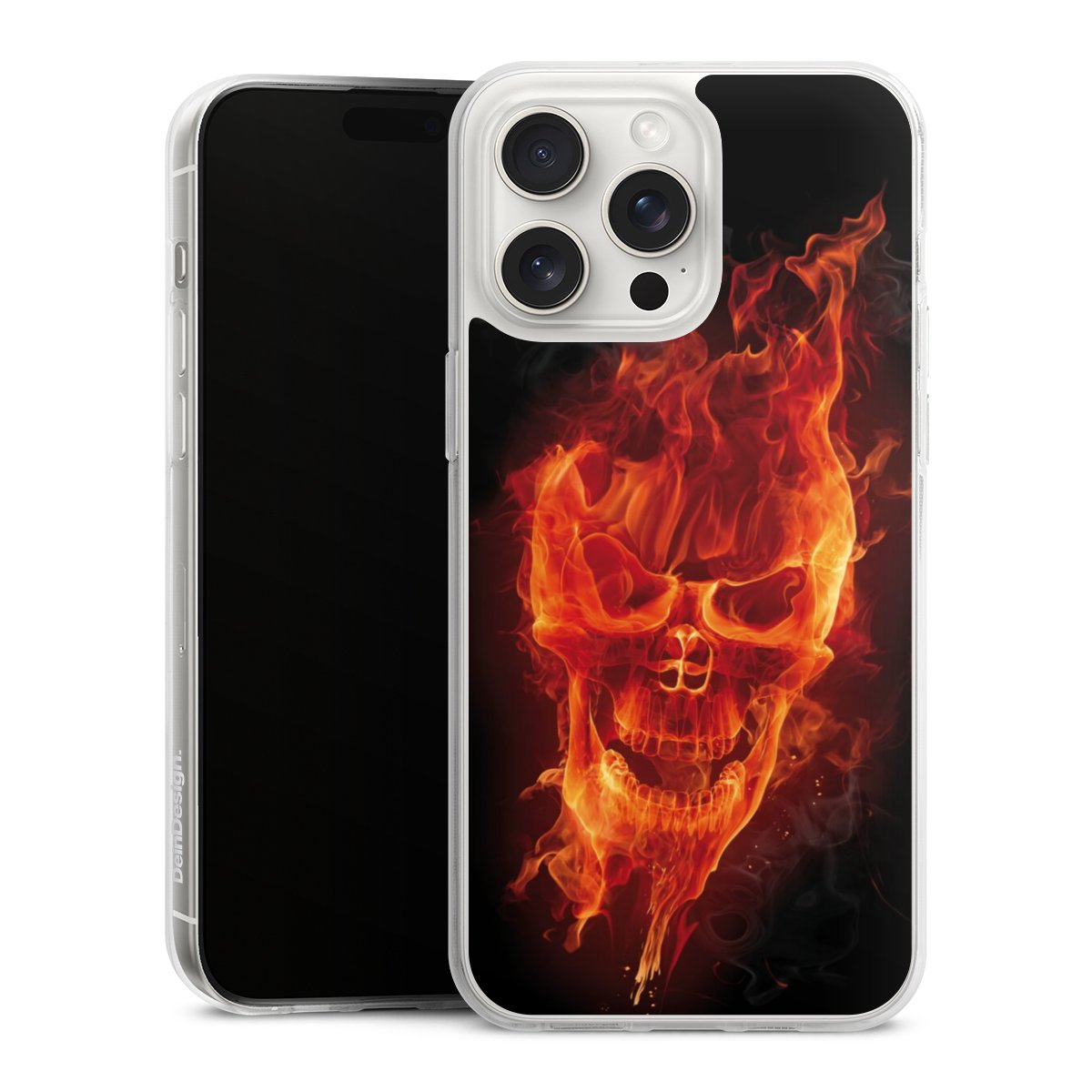 iPhone 15 Pro Max Handy Silikon Hülle Case transparent Handyhülle Totenkopf Skull Fire Silikon Case