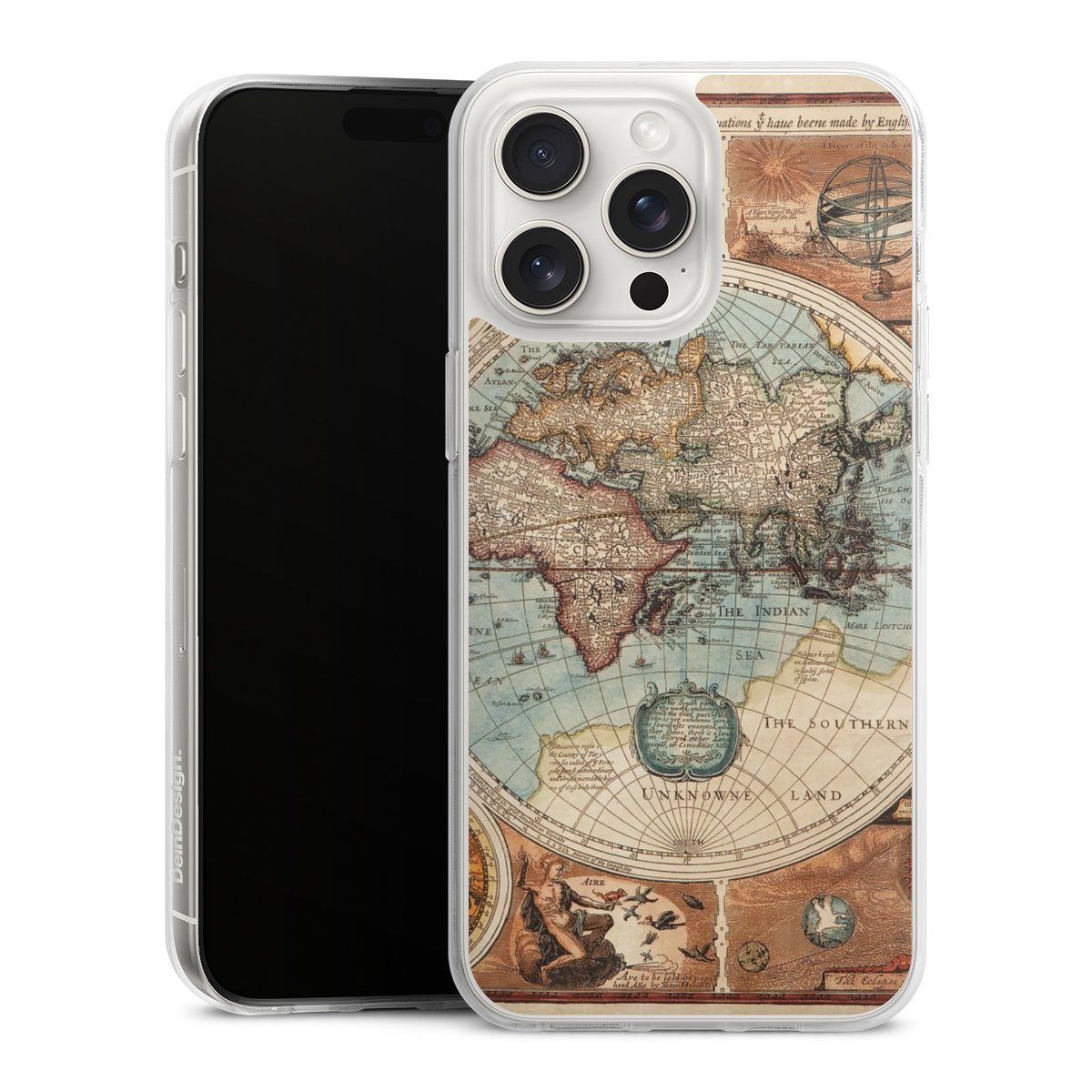 iPhone 15 Pro Max Handy Silikon Hülle Case transparent Handyhülle World Map Vintage Map Silikon Case