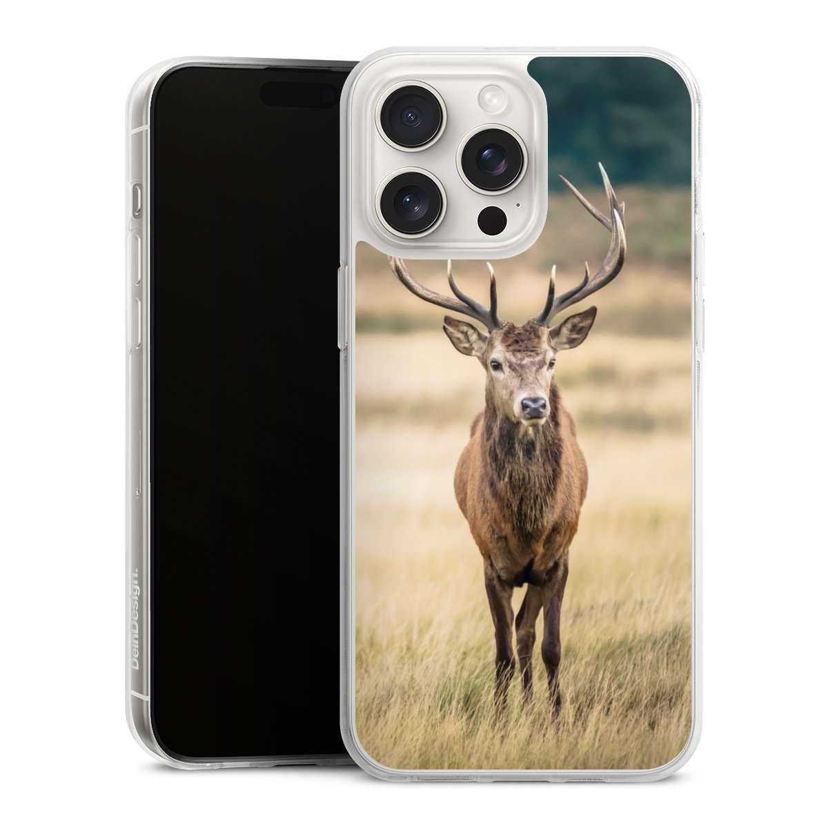 iPhone 15 Pro Max Handy Silikon Hülle Case transparent Handyhülle Deer Meadow Forrest Silikon Case