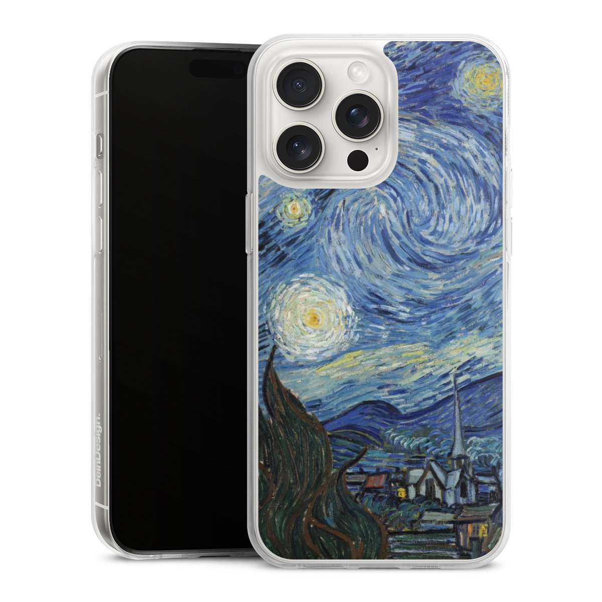 iPhone 15 Pro Max Handy Silikon Hülle Case transparent Handyhülle The Starry Night Kunst Vincent Van Gogh Silikon Case