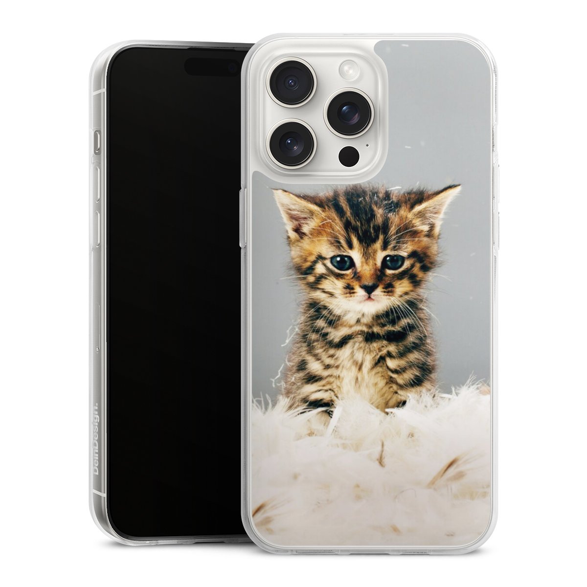 iPhone 15 Pro Max Handy Silikon Hülle Case transparent Handyhülle Cat Feather Pet Silikon Case