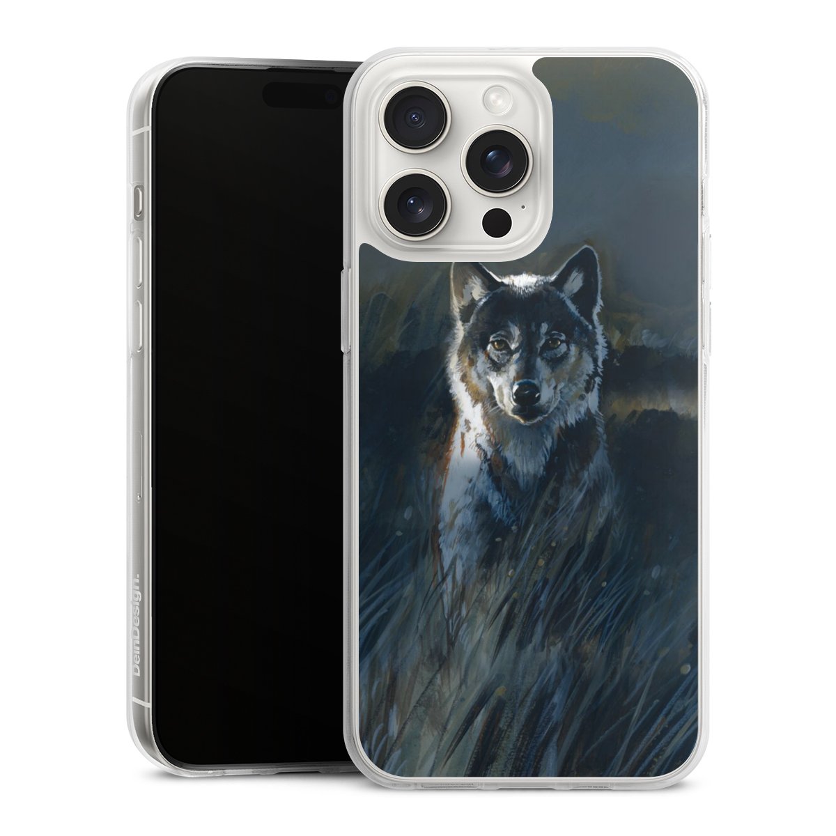 iPhone 15 Pro Max Handy Silikon Hülle Case transparent Handyhülle Nature Wolf Painting Silikon Case