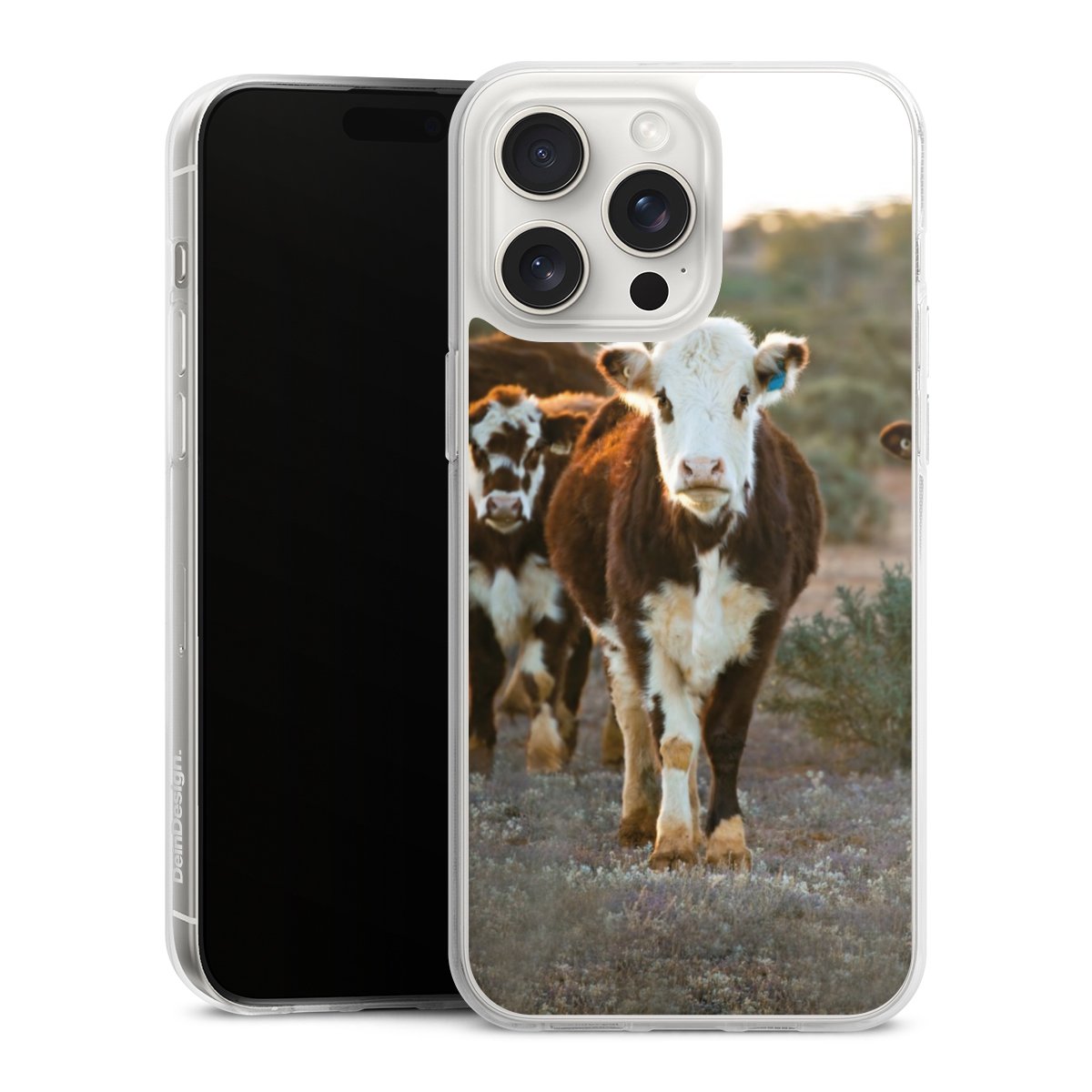 iPhone 15 Pro Max Handy Silikon Hülle Case transparent Handyhülle Cow Farmer Calf Silikon Case