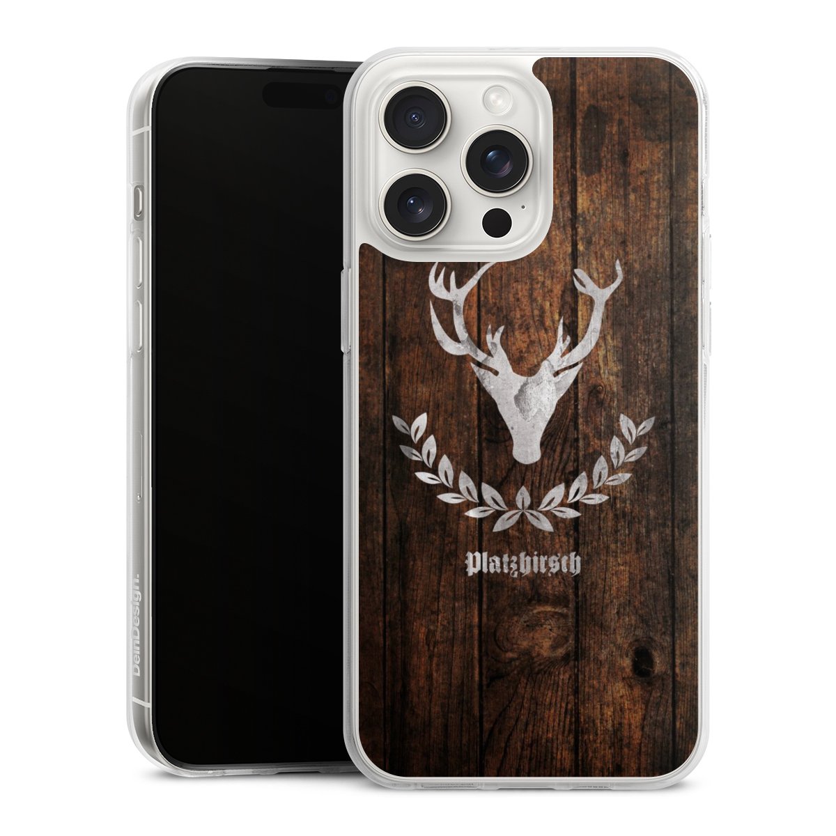 iPhone 15 Pro Max Handy Silikon Hülle Case transparent Handyhülle Deer Wood Wooden Look Silikon Case