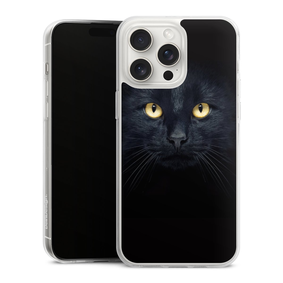 iPhone 15 Pro Max Handy Silikon Hülle Case transparent Handyhülle Eye Cat Black Silikon Case