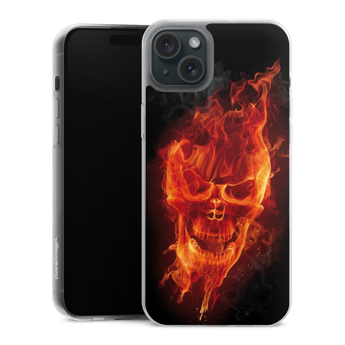 iPhone 15 Plus Handy Silikon Hülle Case transparent Handyhülle Totenkopf Skull Fire Silikon Case