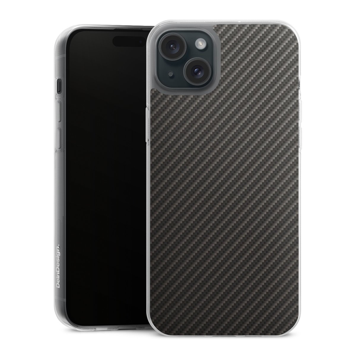 iPhone 15 Plus Handy Silikon Hülle Case transparent Handyhülle Metallic Look Carbon Muster Silikon Case