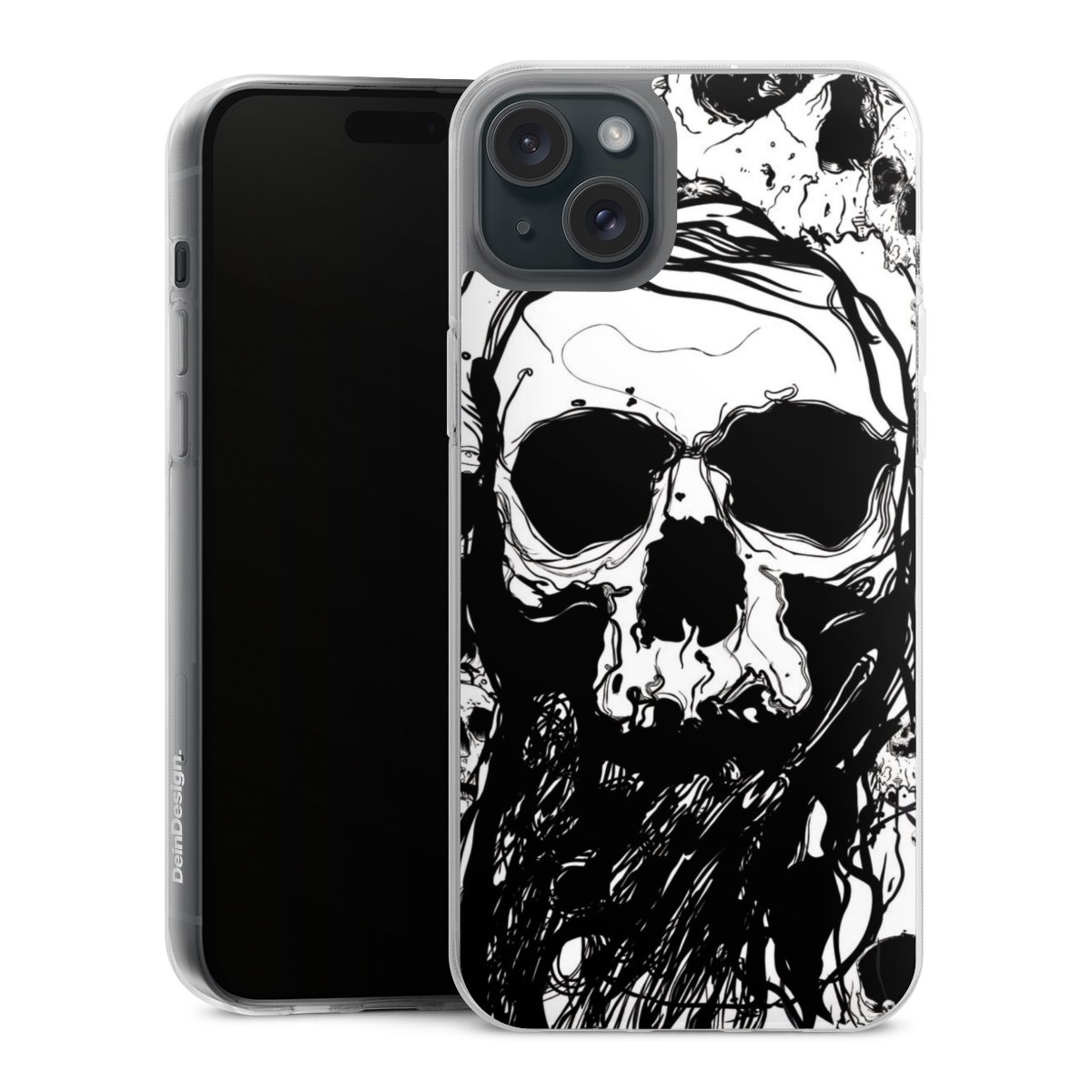 iPhone 15 Plus Handy Silikon Hülle Case transparent Handyhülle Totenkopf Halloween Silikon Case