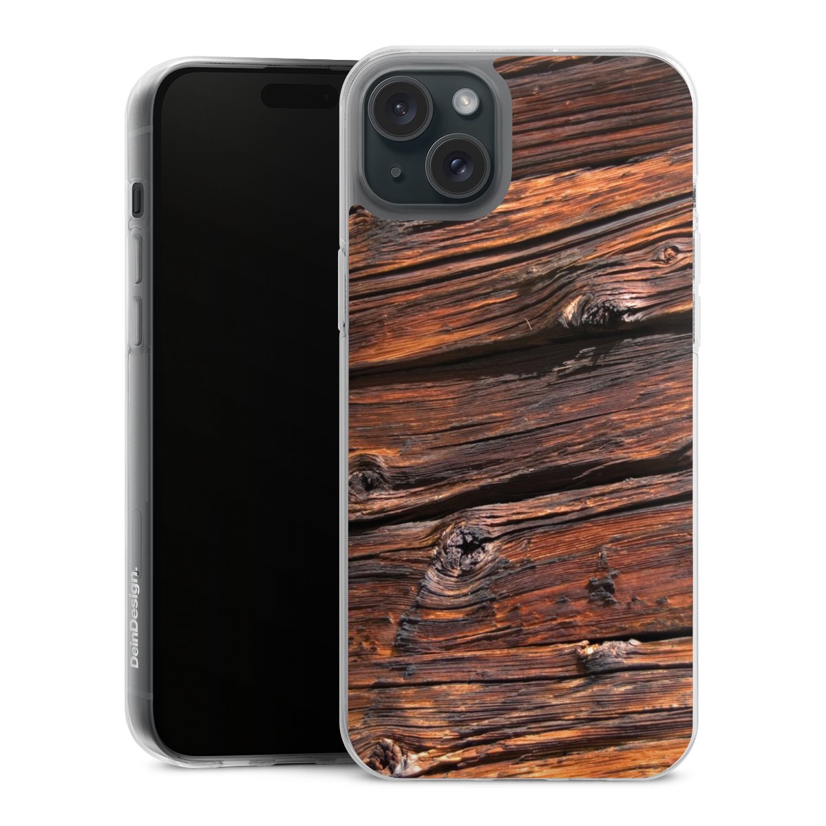 iPhone 15 Plus Handy Silikon Hülle Case transparent Handyhülle Beams Wooden Look Wood Silikon Case