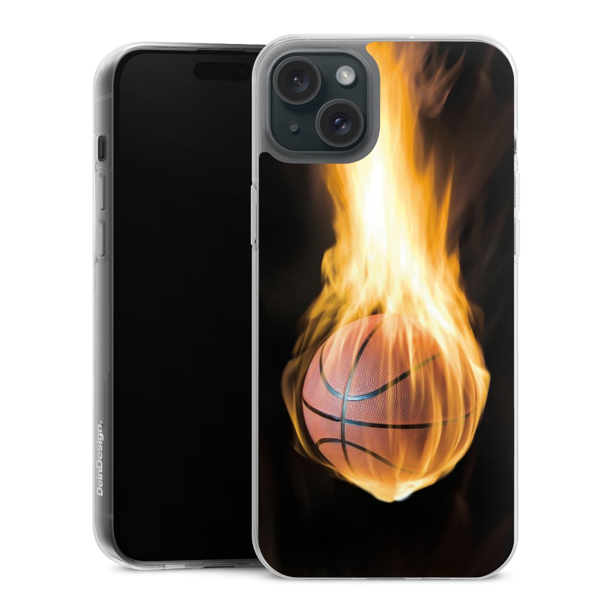 iPhone 15 Plus Handy Silikon Hülle Case transparent Handyhülle Basketball Sports Fire Silikon Case