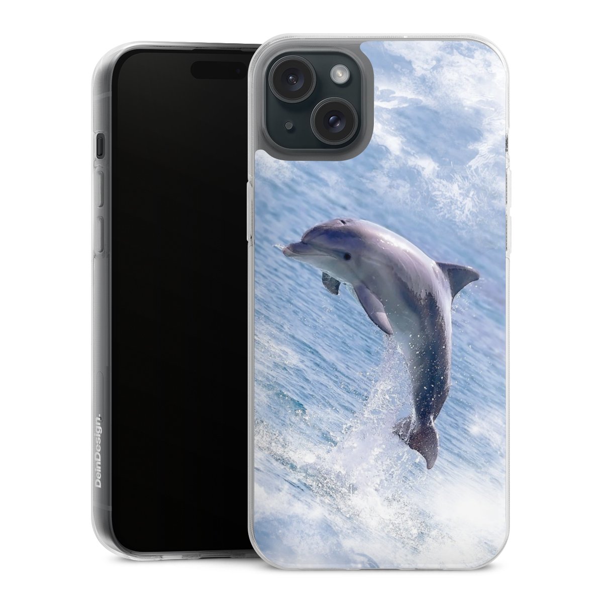 iPhone 15 Plus Handy Silikon Hülle Case transparent Handyhülle Dolphin Ocean Wale Silikon Case