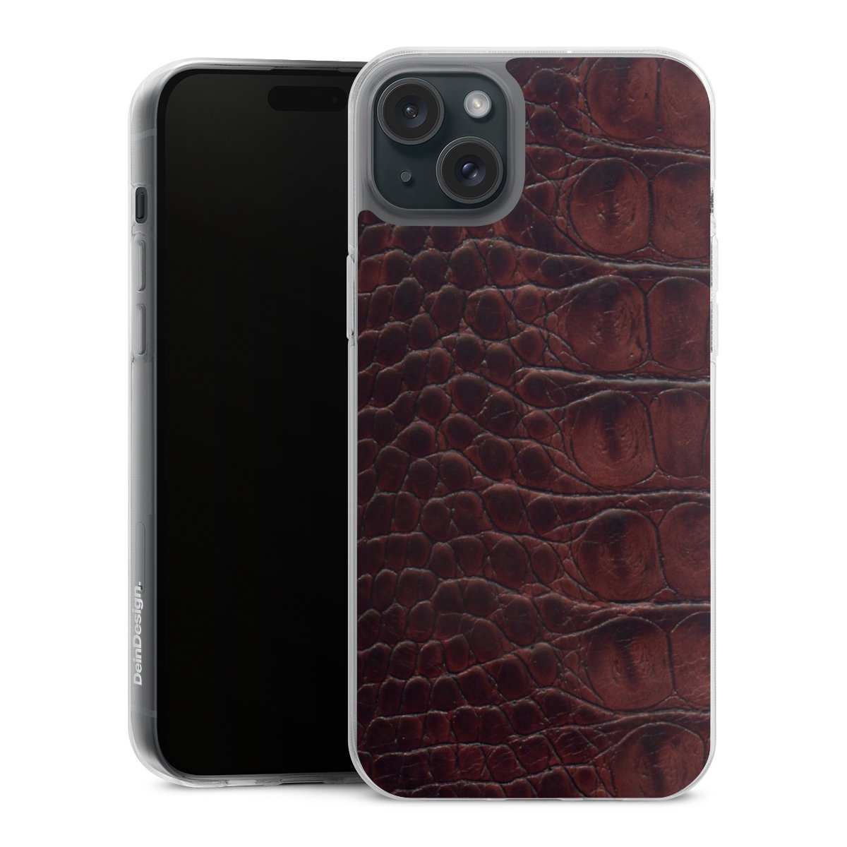 iPhone 15 Plus Handy Silikon Hülle Case transparent Handyhülle Crocodile Animal Print Leather Silikon Case