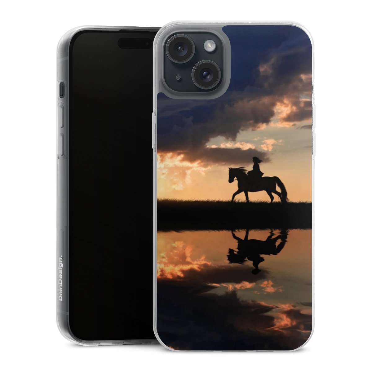 iPhone 15 Plus Handy Silikon Hülle Case transparent Handyhülle Horse Sunset Horseback Riding Silikon Case