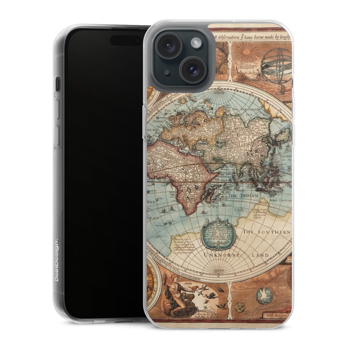 iPhone 15 Plus Handy Silikon Hülle Case transparent Handyhülle World Map Vintage Map Silikon Case