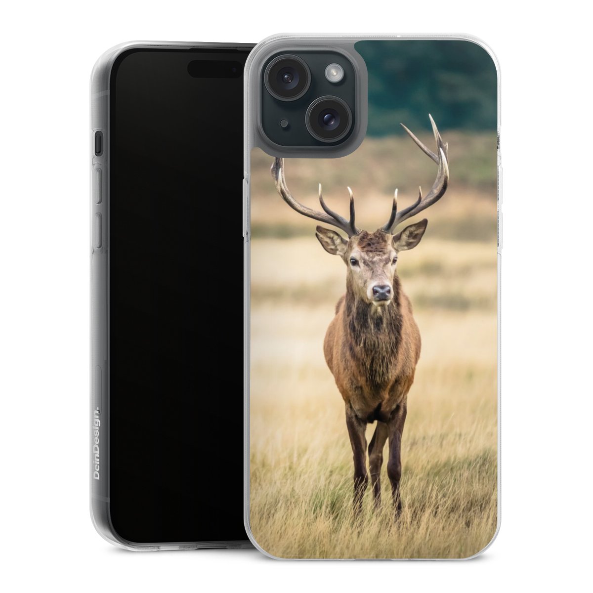 iPhone 15 Plus Handy Silikon Hülle Case transparent Handyhülle Deer Meadow Forrest Silikon Case