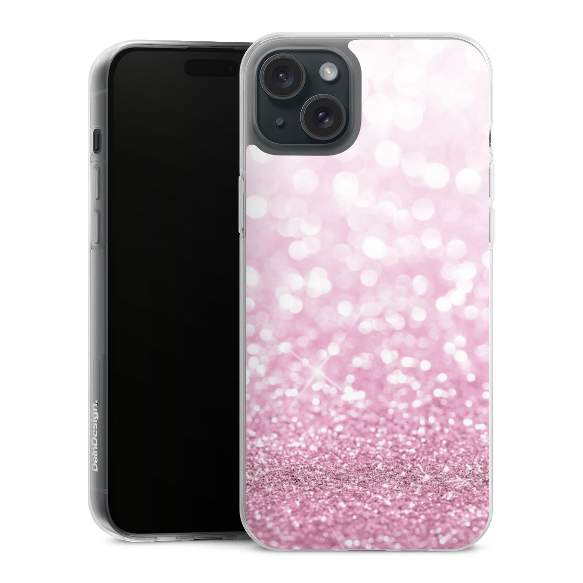 iPhone 15 Plus Handy Silikon Hülle Case transparent Handyhülle Glitzer Pink Shine Silikon Case