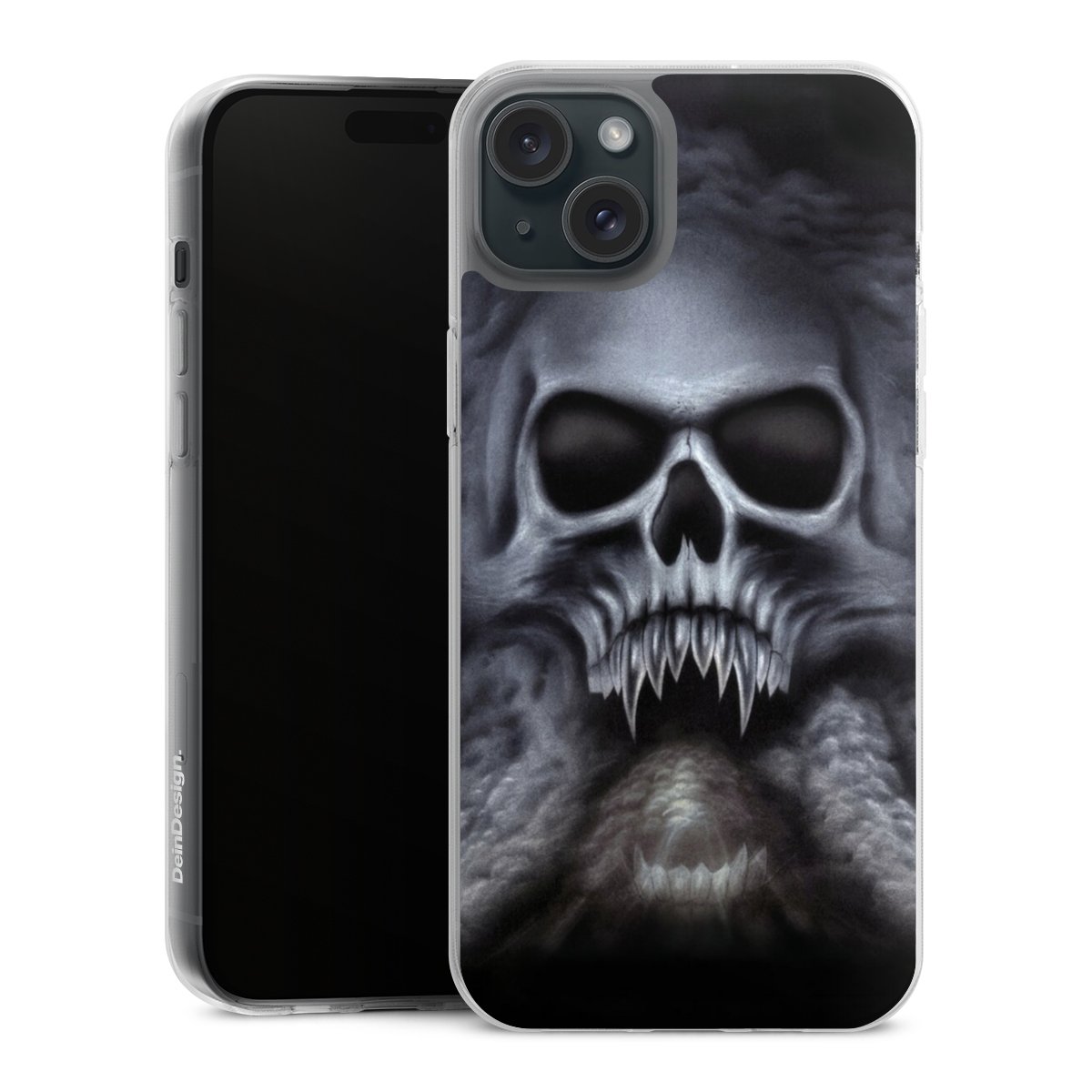 iPhone 15 Plus Handy Silikon Hülle Case transparent Handyhülle Totenkopf Skull Silikon Case