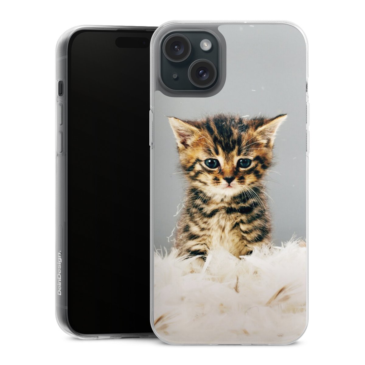 iPhone 15 Plus Handy Silikon Hülle Case transparent Handyhülle Cat Feather Pet Silikon Case