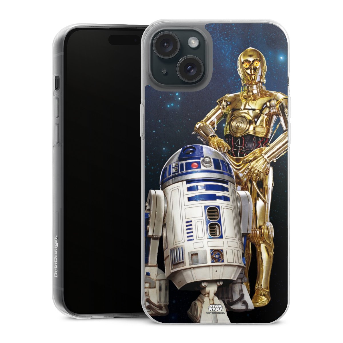 iPhone 15 Plus Handy Silikon Hülle Case transparent Handyhülle Weltall Star Wars R2d2 Silikon Case