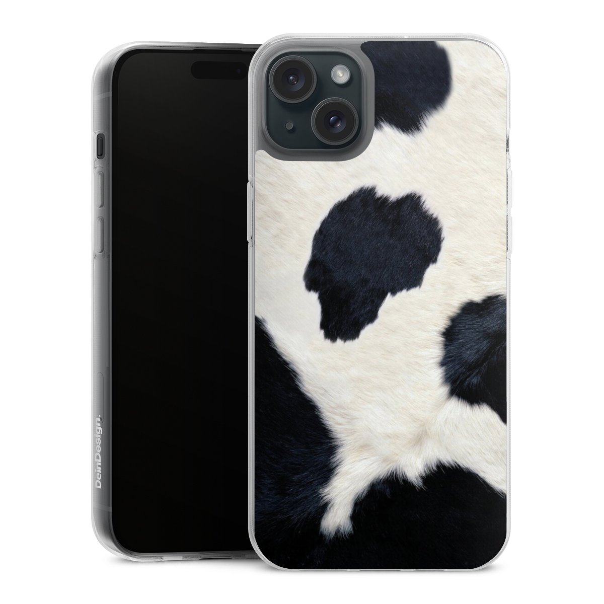 iPhone 15 Plus Handy Silikon Hülle Case transparent Handyhülle Animal Look Animal Print Cow Skin Silikon Case