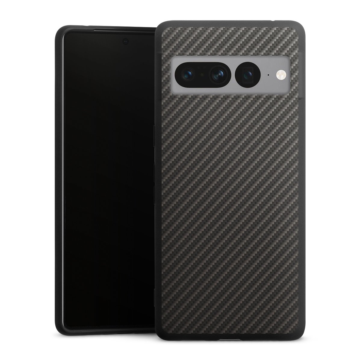 Google Pixel 7 Pro Handy Premium Silikon Hülle Handyhülle schwarz Case Metallic Look Carbon Muster Silikon Premium Case