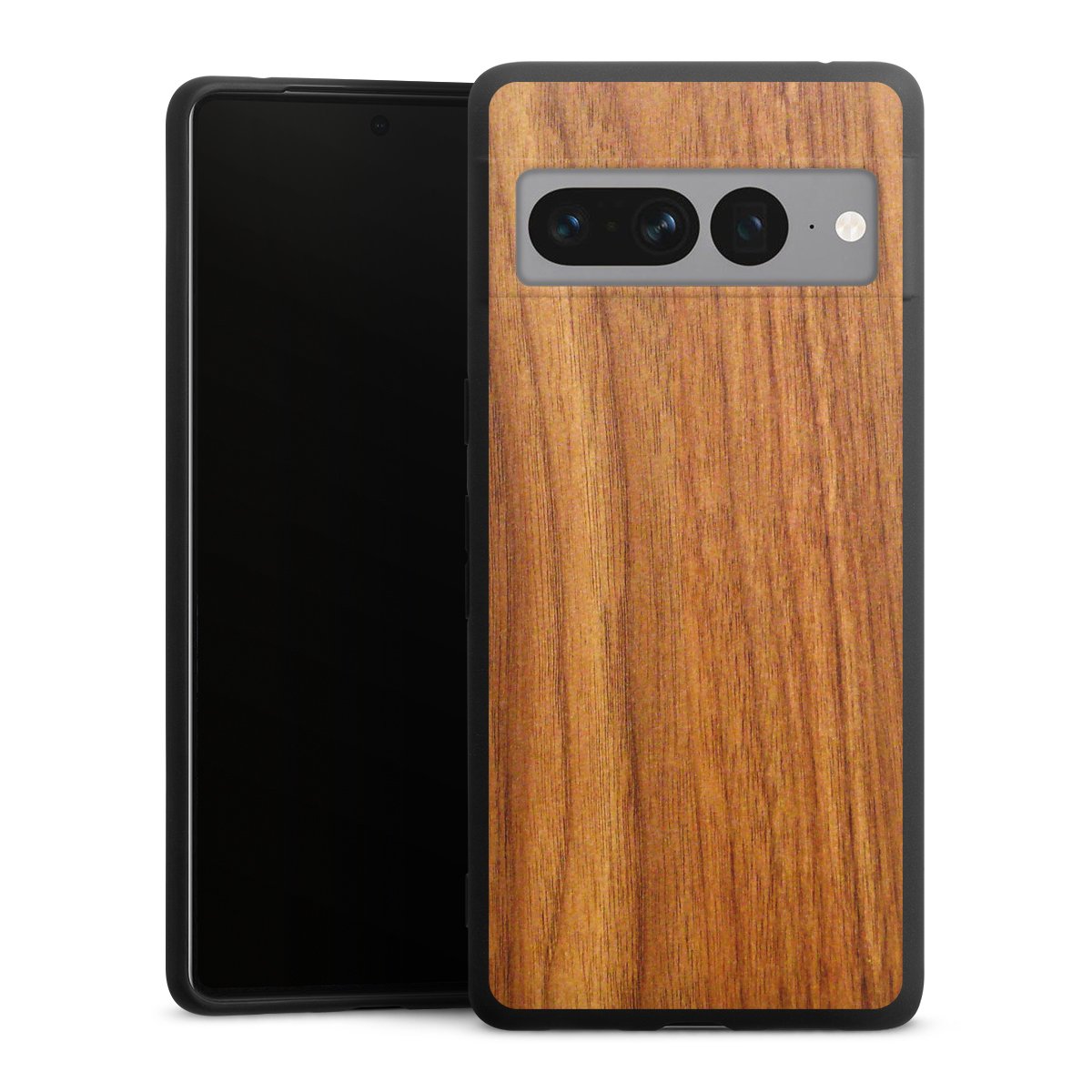 Google Pixel 7 Pro Handy Premium Silikon Hülle Handyhülle schwarz Case Wood Larch Wooden Look Silikon Premium Case