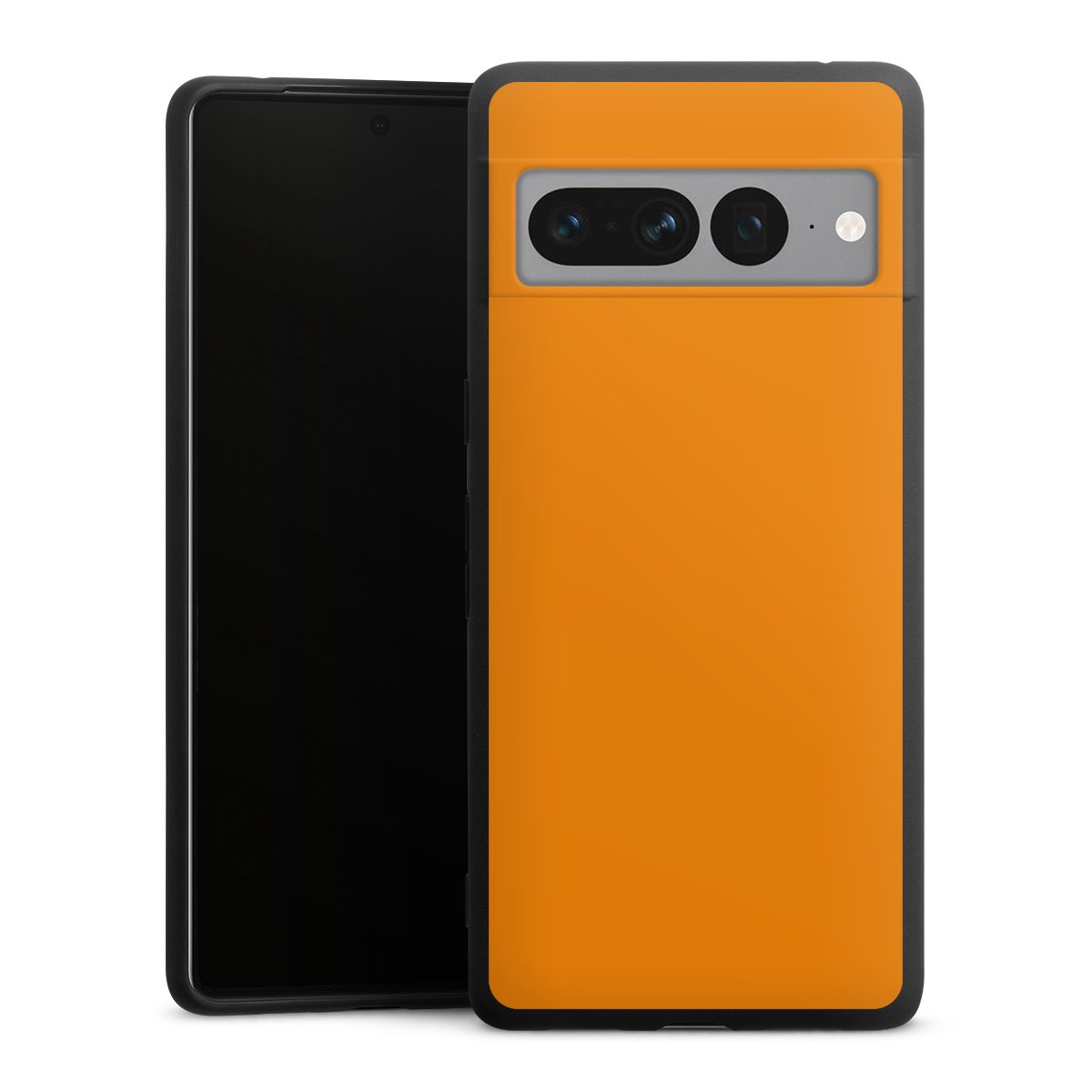 Google Pixel 7 Pro Handy Premium Silikon Hülle Handyhülle schwarz Case Unicoloured Colour Orange Silikon Premium Case