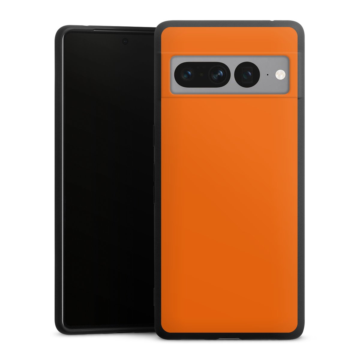 Google Pixel 7 Pro Handy Premium Silikon Hülle Handyhülle schwarz Case Orange Colour Unicoloured Silikon Premium Case