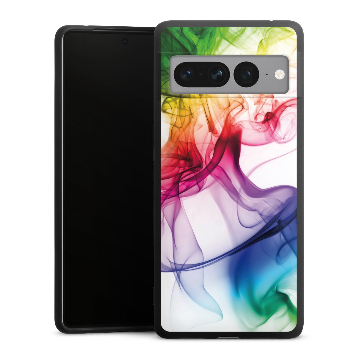 Google Pixel 7 Pro Handy Premium Silikon Hülle Handyhülle schwarz Case Water Colour Rainbow Silikon Premium Case