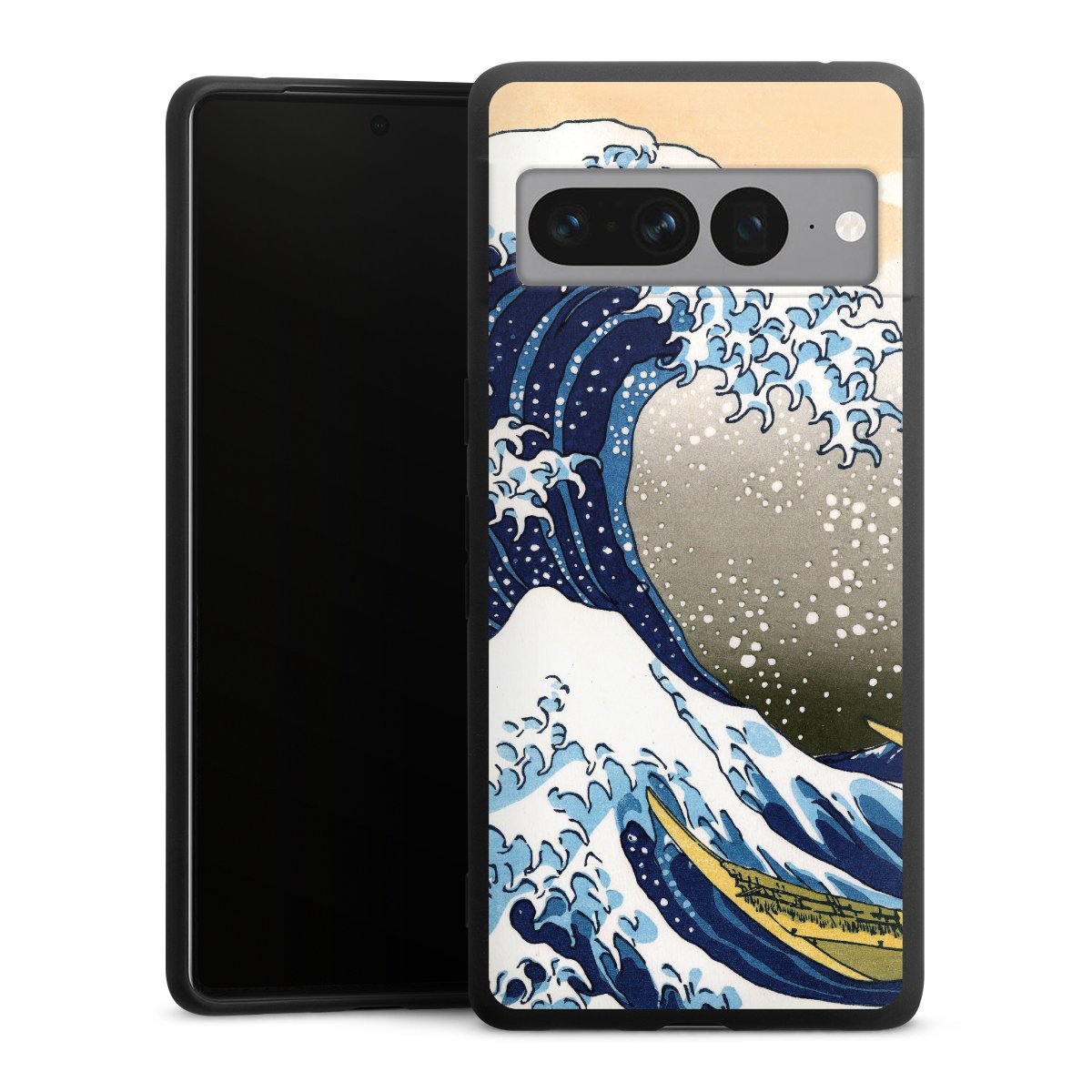 Google Pixel 7 Pro Handy Premium Silikon Hülle Handyhülle schwarz Case Kunst Katsushika Hokusai Die Große Welle Vor Kanagawa Silikon Premium Case